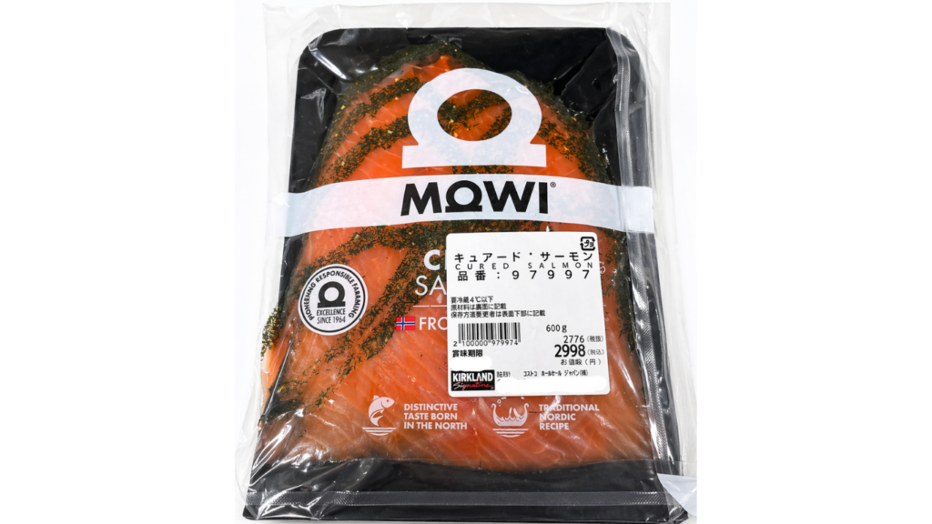 コストコ新商品MOWIキュアードサーモンの商品パッケージ
