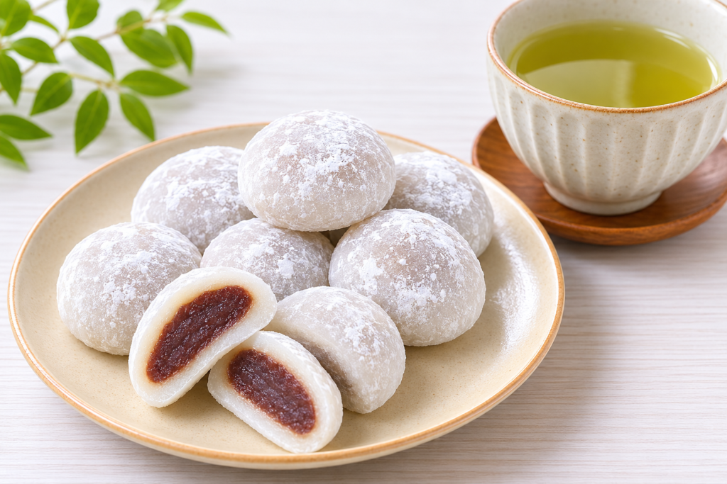 久世福商店ひとくち大福を個包装から出して皿に並べた様子