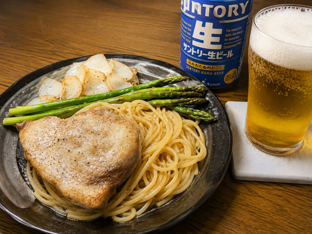 メカジキムニエル＋パスタ＋サントリー生ビールの家飲みセット