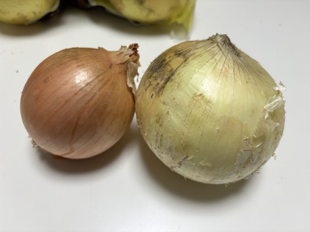 コストコ新玉ねぎとスーパーの玉ねぎの比較画像