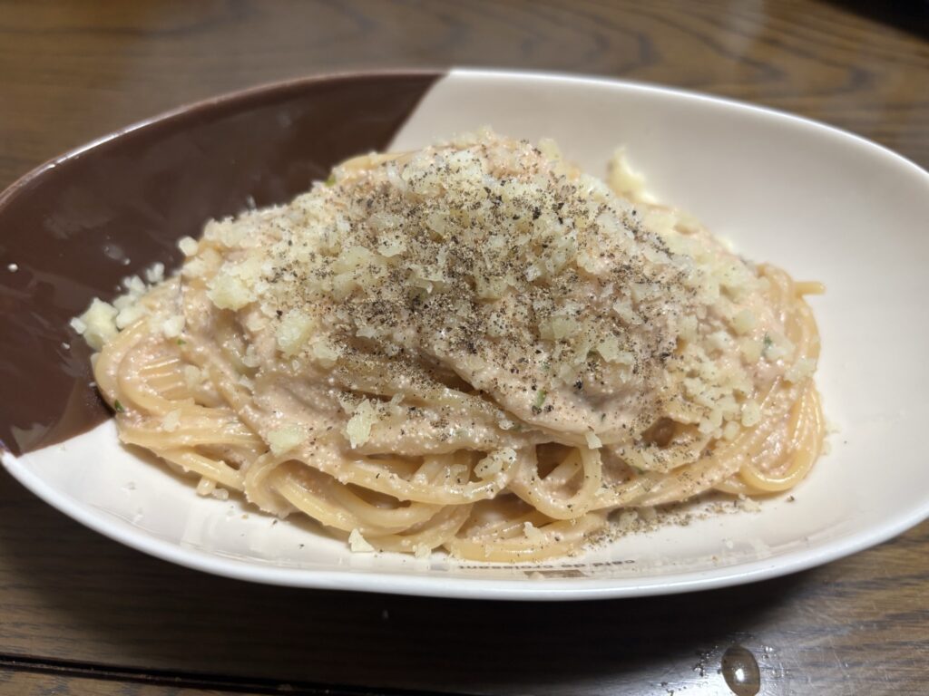 家飲みの締めに食べるたらこクリームパスタ