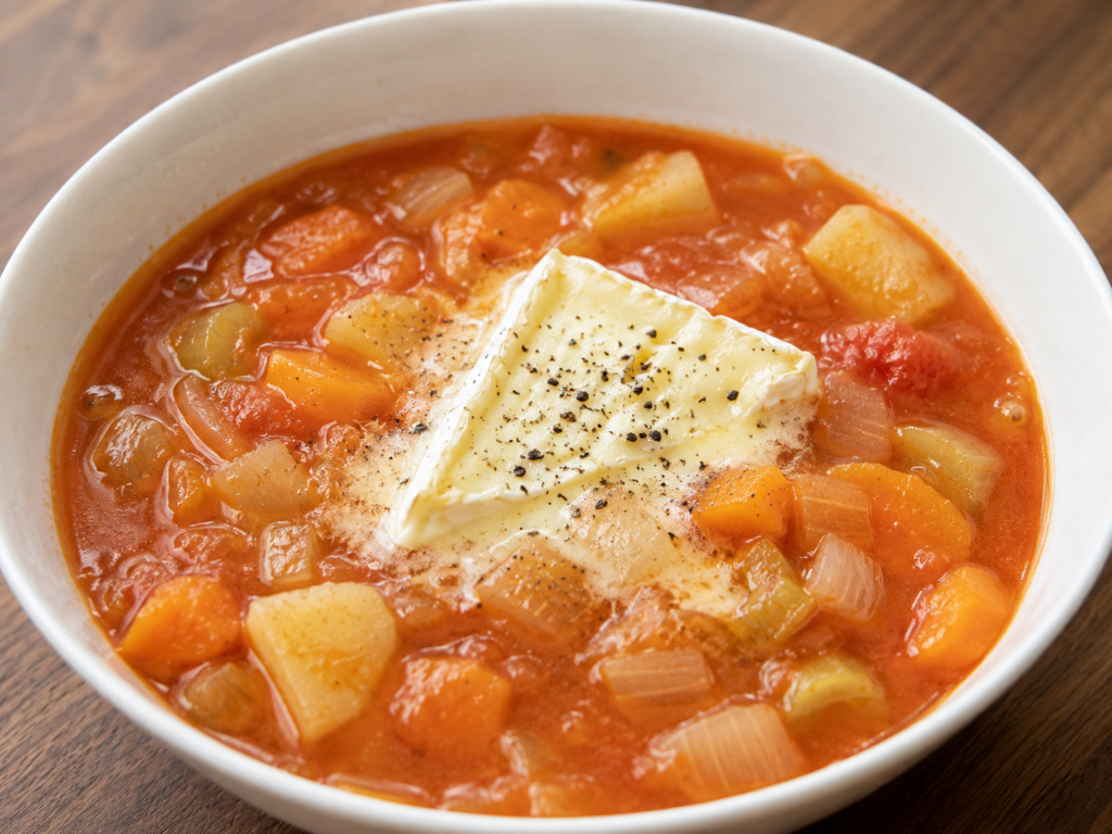 ミネストローネにコストコのブリーチーズを浮かべた食べ方