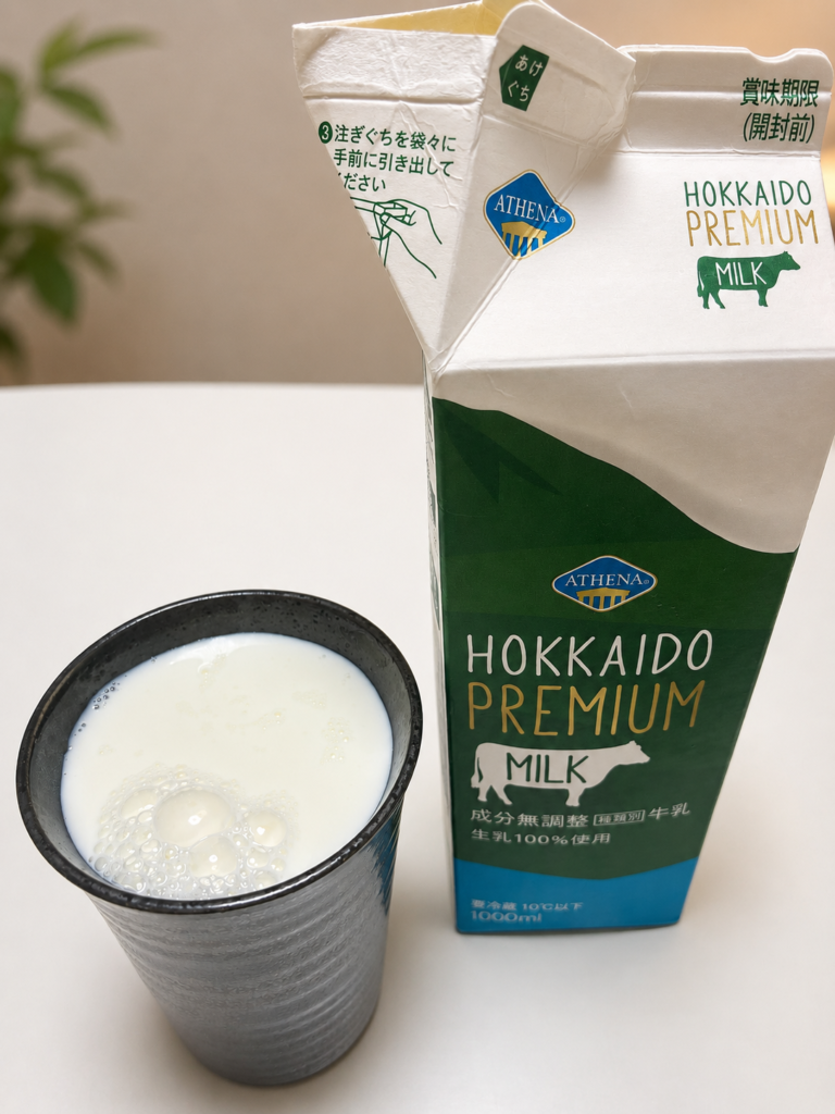 コストコ北海道プレミアムミルクをコップに注いで飲み比べ