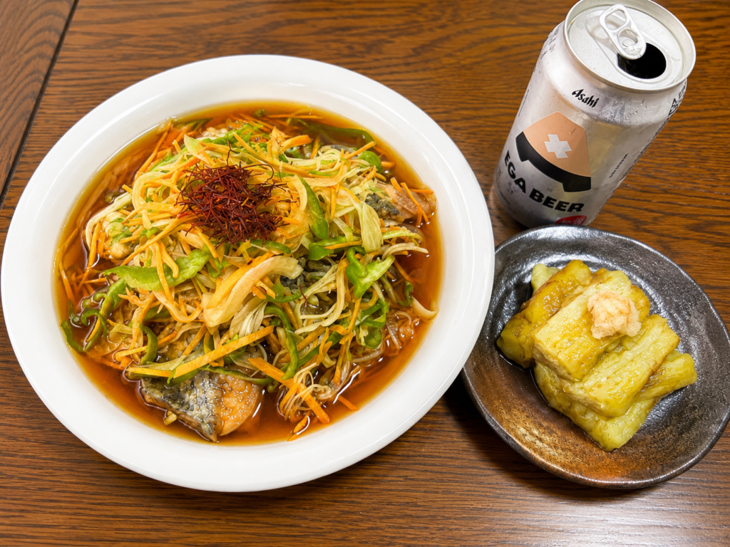 塩さばの南蛮漬けとアサヒEGA BEERで楽しむ家飲み
