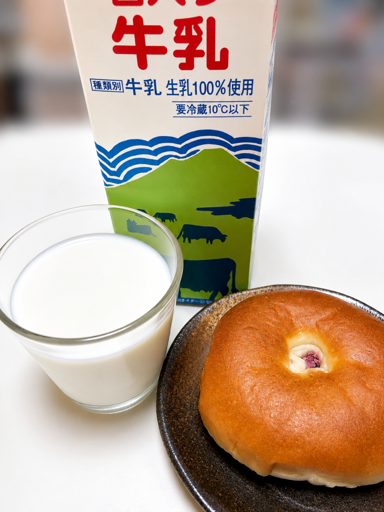 白バラ牛乳と木村屋酒種入りこしあんぱん
