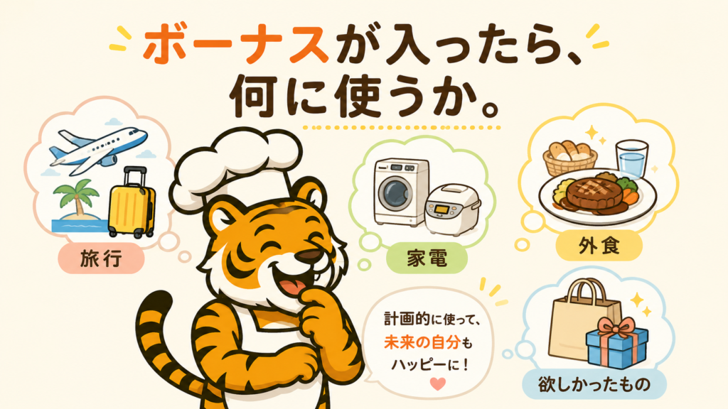 ボーナスを何に使うか考えている画像
