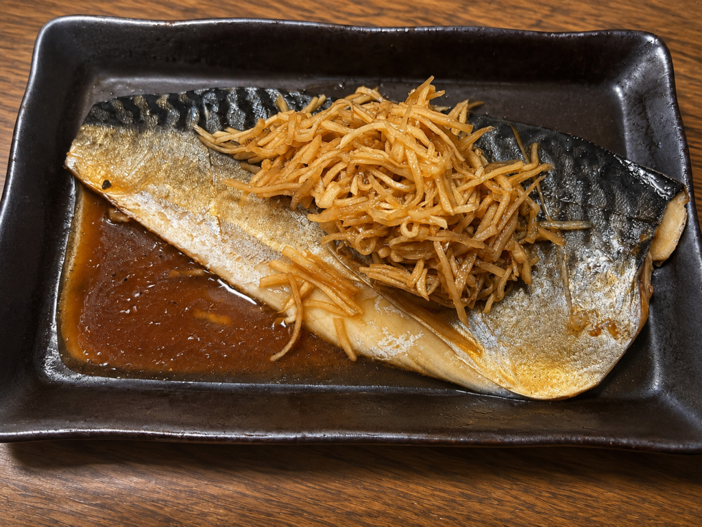 たっぷりの生姜をのせたコストコ塩さばの生姜煮