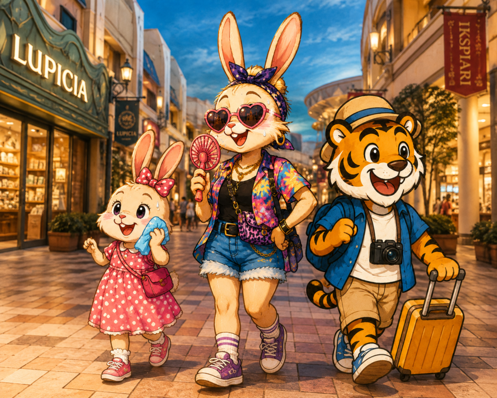イクスピアリを歩く3人のイメージイラスト
