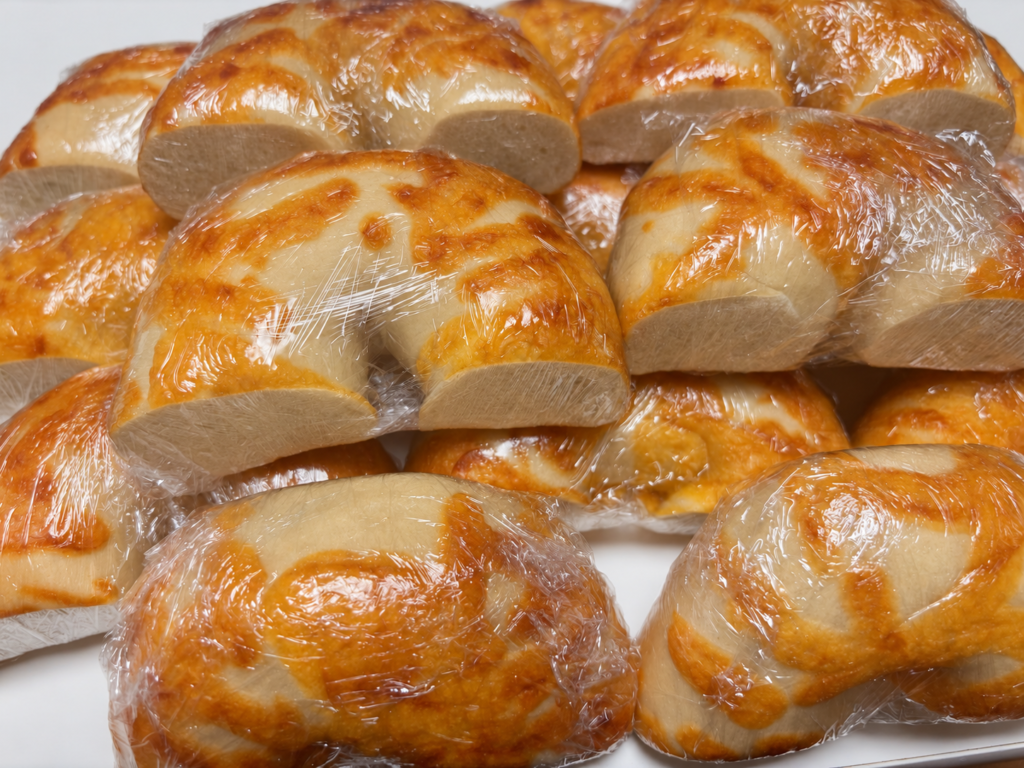 冷凍保存のため半分ずつラップで包んだコストコのチーズベーグル