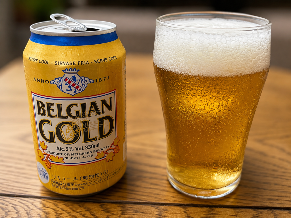コストコのベルジャンゴールドとグラスに注いだビール