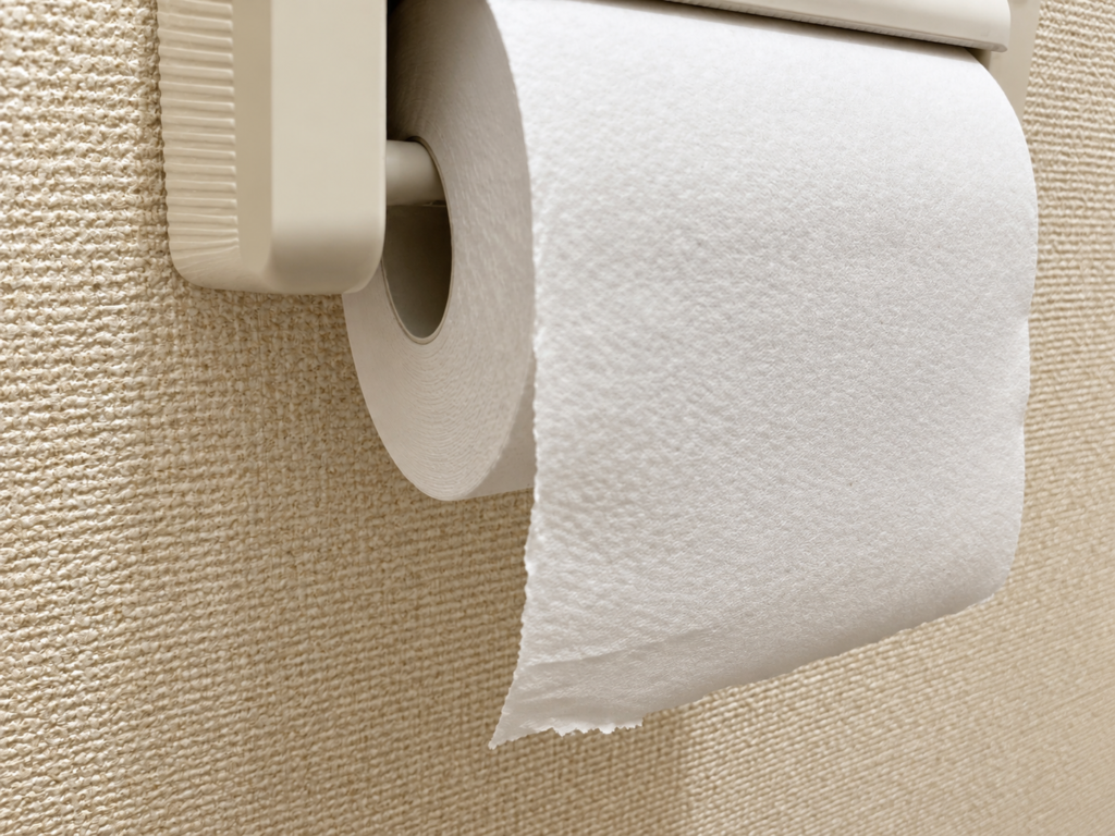 自宅のホルダーにセットしたコアユースのトイレットペーパー