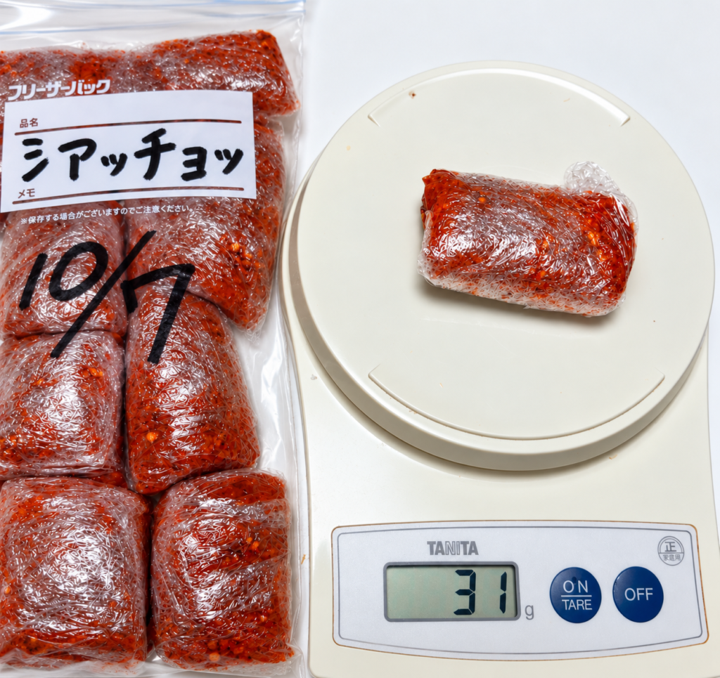 シアッチョッ1回分を計量すると約31g