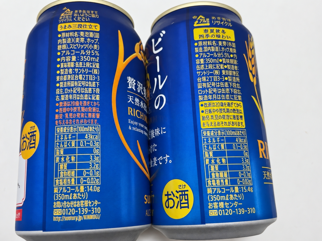 新金麦と旧金麦の原材料と栄養成分表示の違い