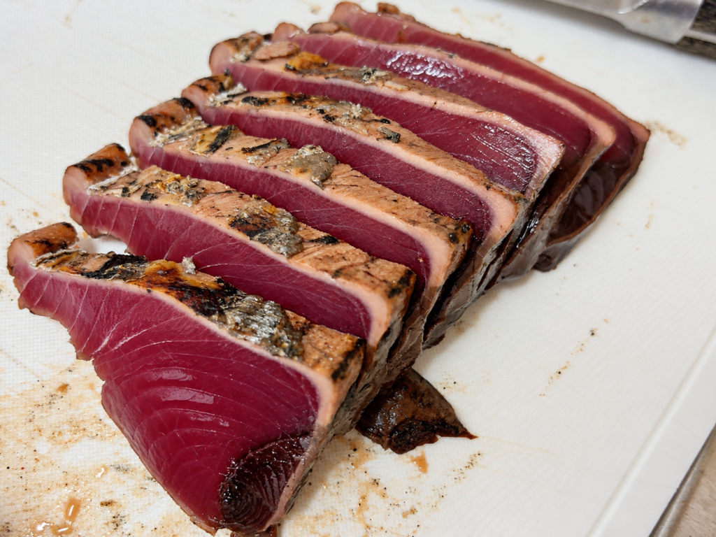 コストコのカツオ藁焼きを切った断面と赤身の状態