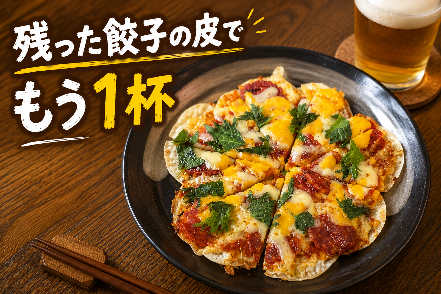 残った餃子の皮で作る節約おつまみピザとシンハービール