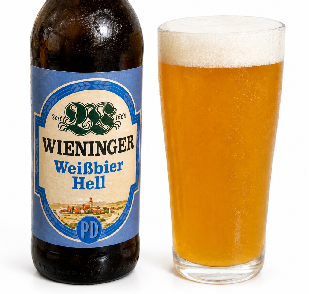 WIENINGER Weissbier Hellとグラスに注いだ白ビール