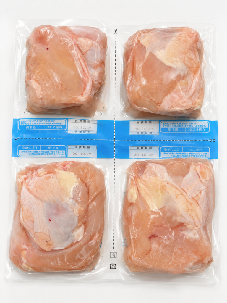 裏から見たコストコ鶏むね肉2.5kgの4分割パック