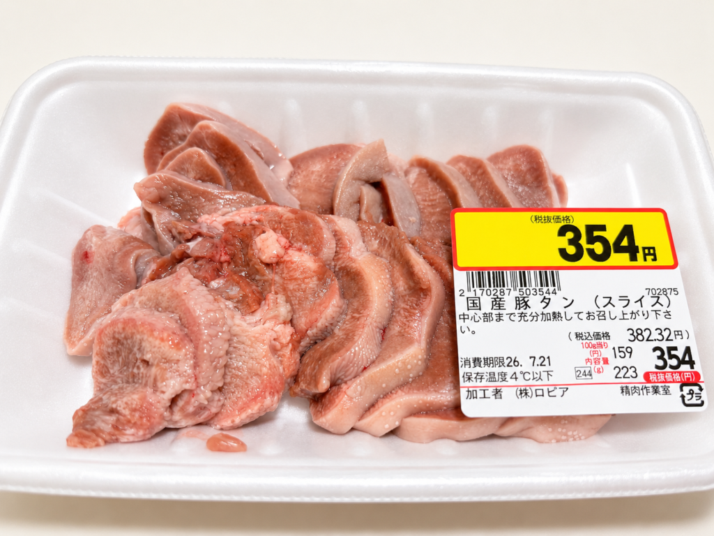 ロピアで購入した国産豚タンスライス223g