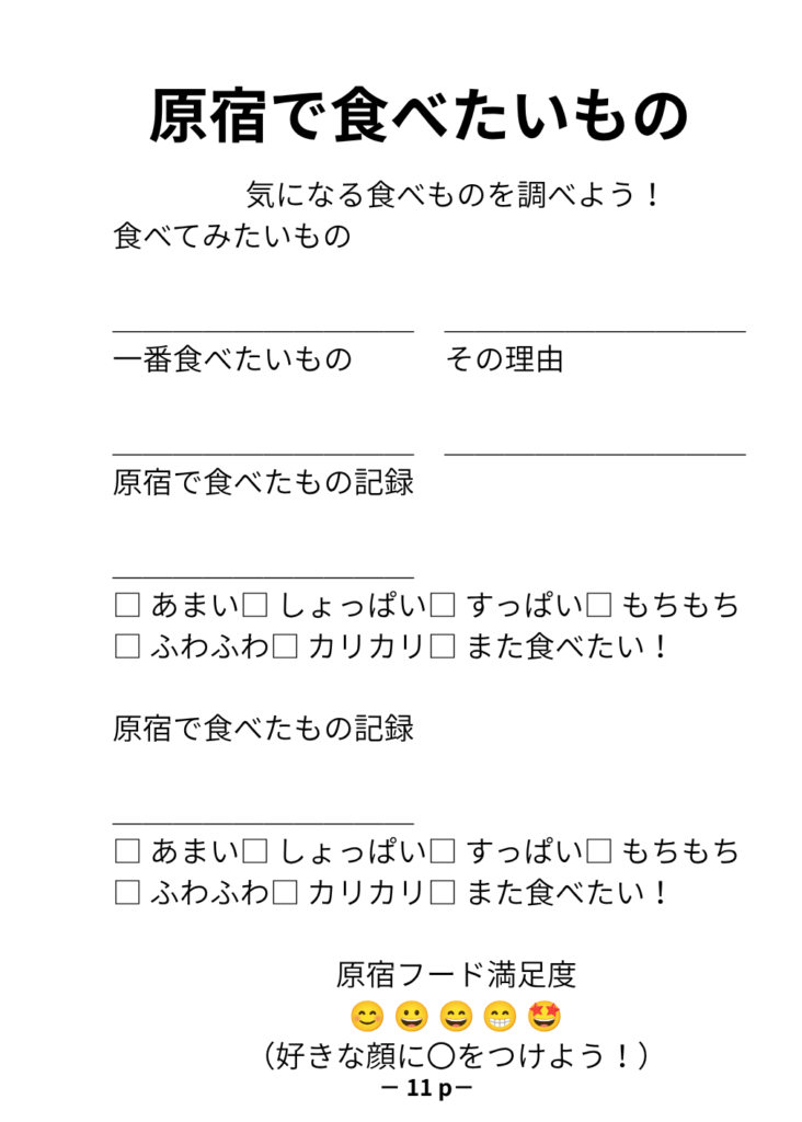 原宿で食べたいものを考える旅のしおりページ