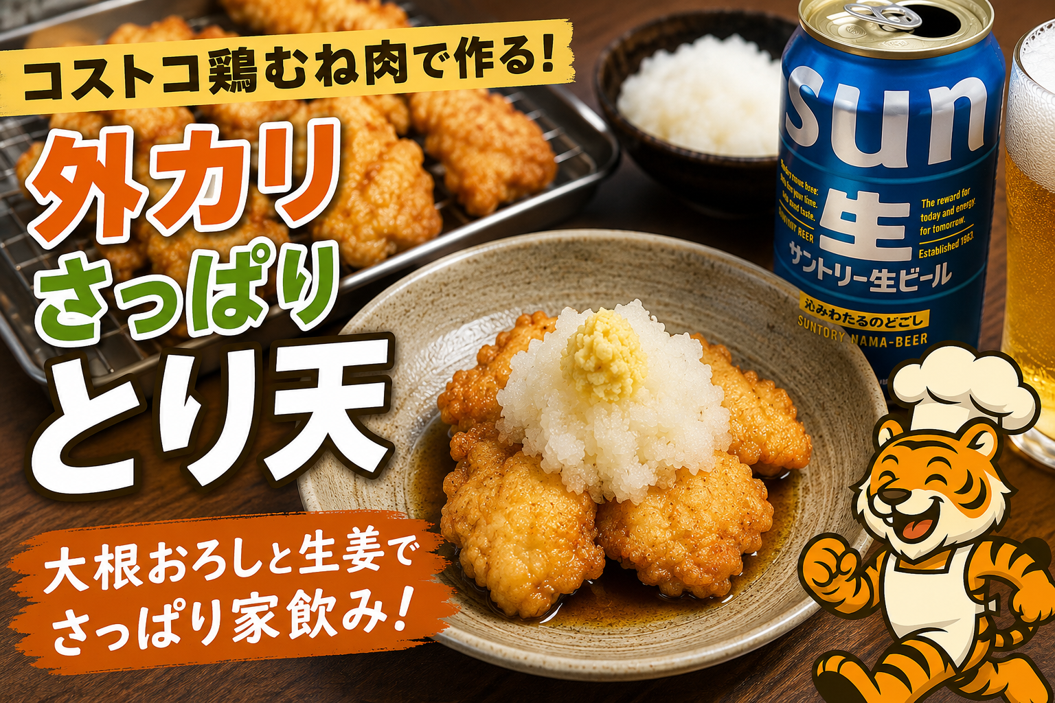コストコ鶏むね肉のとり天とサントリー生ビールで楽しむ家飲み