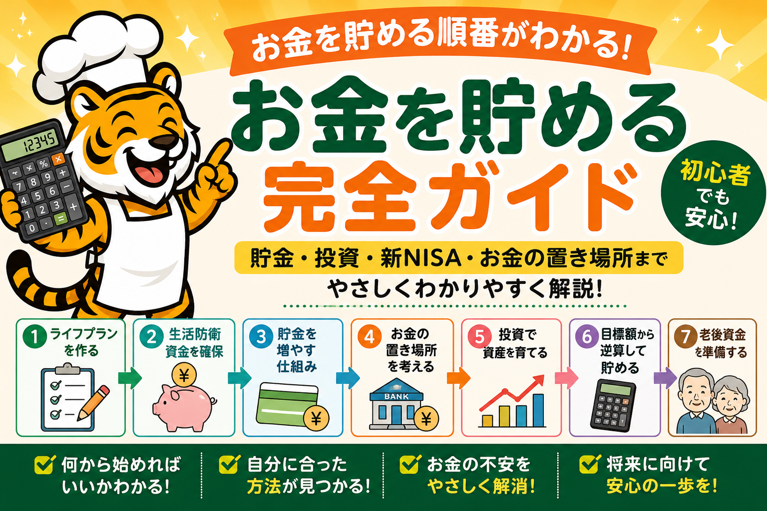 お金を貯める方法をライフプラン・貯金・投資・新NISAまで順番に解説する完全ガイドのイメージ