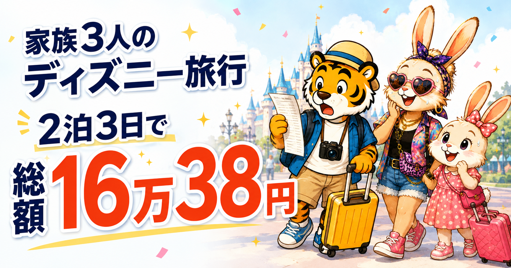 家族3人の2泊3日ディズニー旅行費用総額16万38円を公開するアイキャッチ画像
