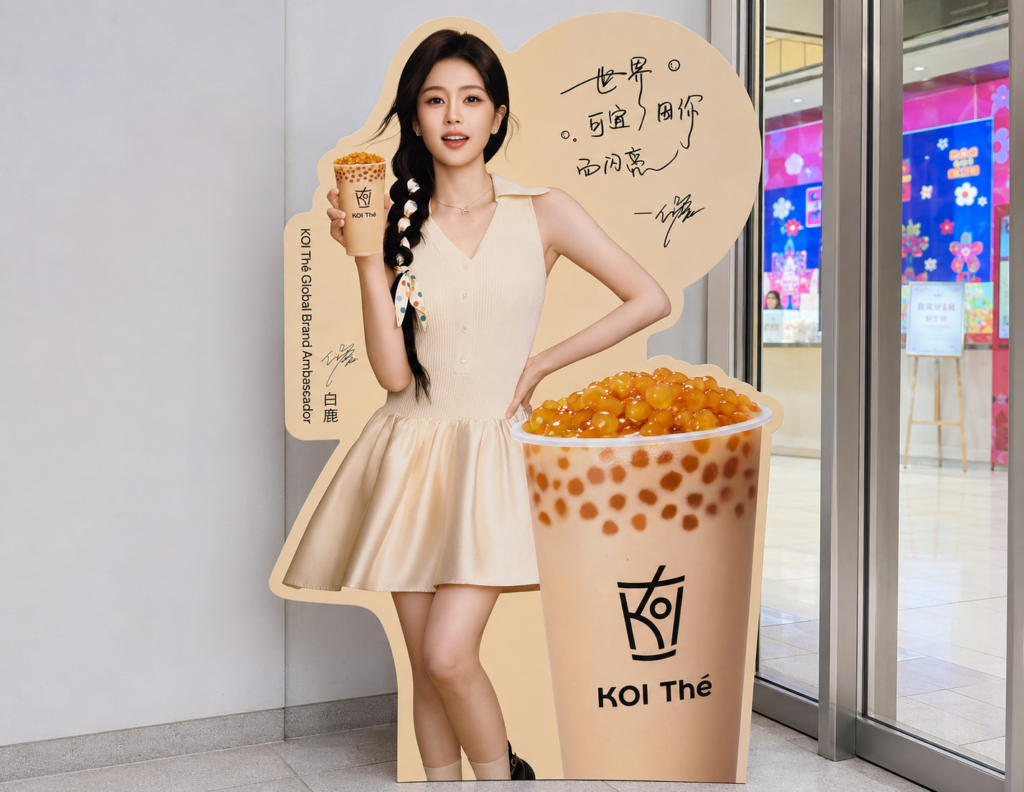 KOI Théのゴールデンタピオカを紹介する店内パネル