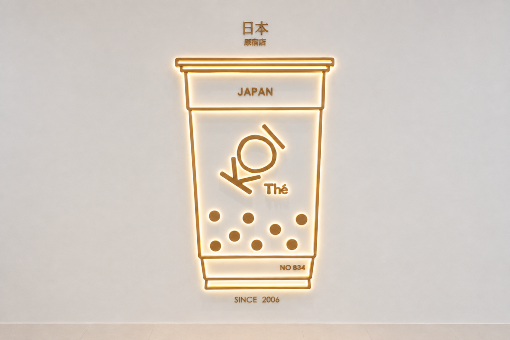 KOI Thé原宿店の光るカップ型ロゴ